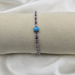 Sterling Silver 925 Natural Amethyst & Turquoise Tennis Bracelet